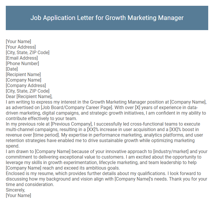Job Application Letter for Growth Marketing Manager