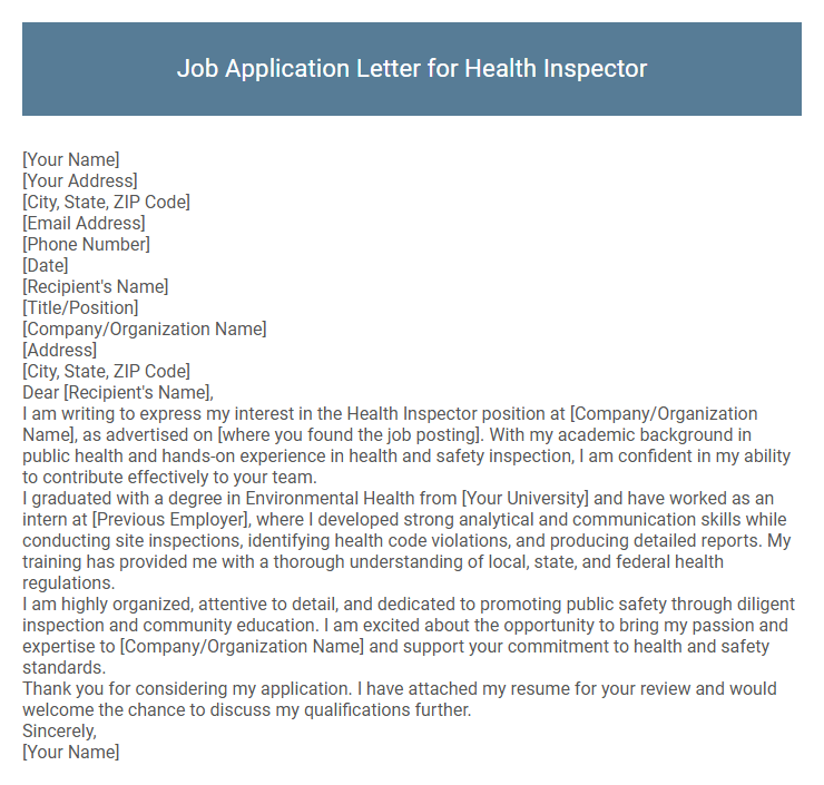 Job Application Letter for Health Inspector