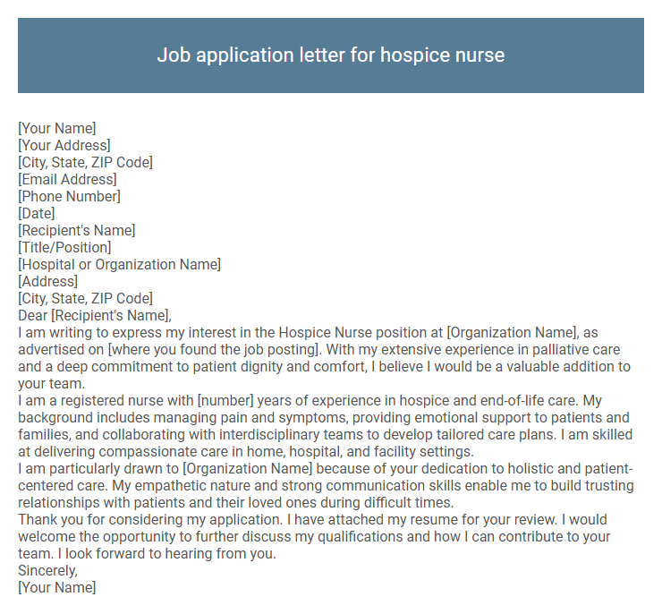Job application letter for hospice nurse