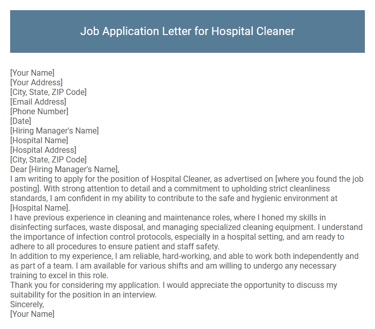 Job Application Letter for Hospital Cleaner