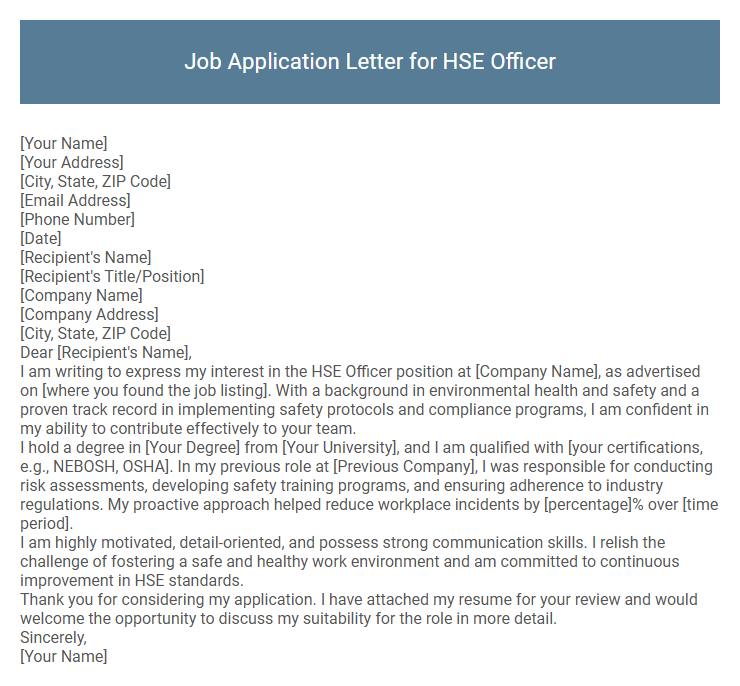 Job Application Letter for HSE Officer