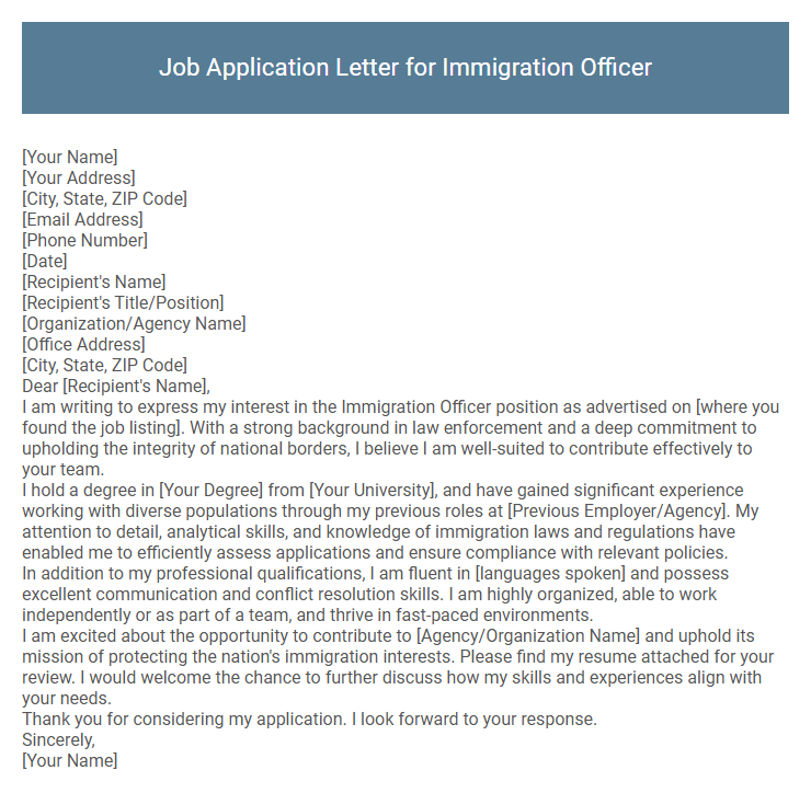 Job Application Letter for Immigration Officer