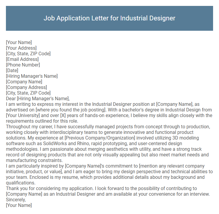 Job Application Letter for Industrial Designer