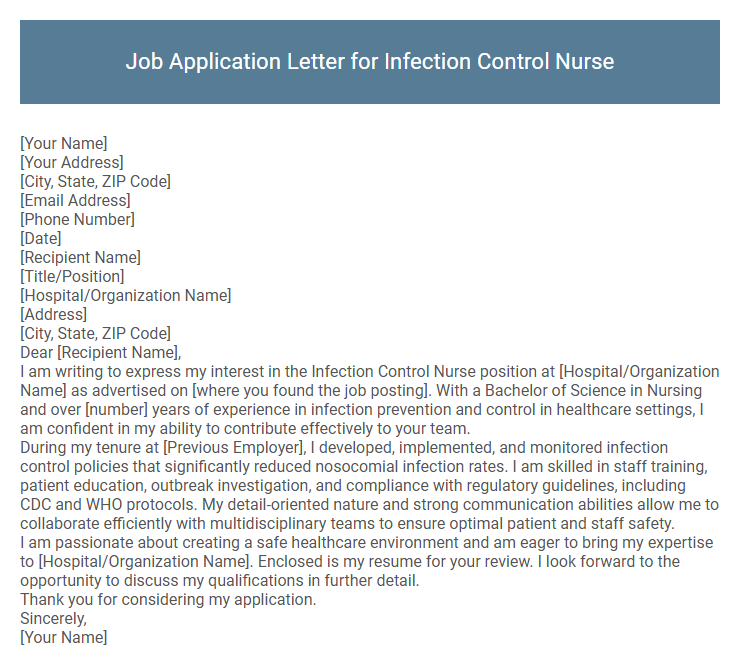 Job Application Letter for Infection Control Nurse