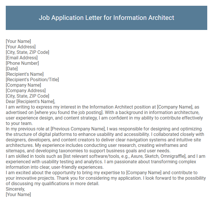 Job Application Letter for Information Architect
