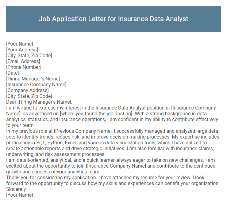 Job Application Letter for Insurance Data Analyst