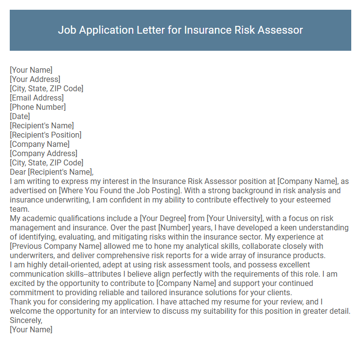 Job Application Letter for Insurance Risk Assessor