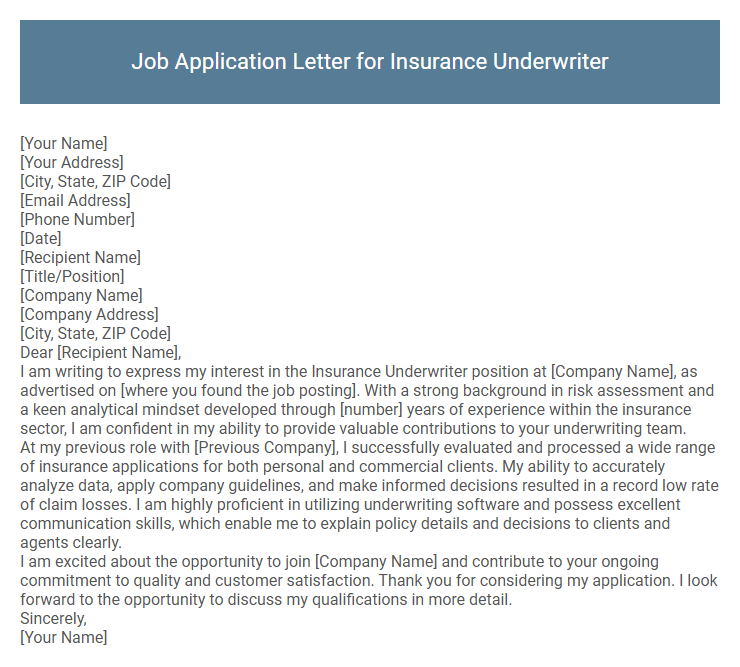 Job Application Letter for Insurance Underwriter