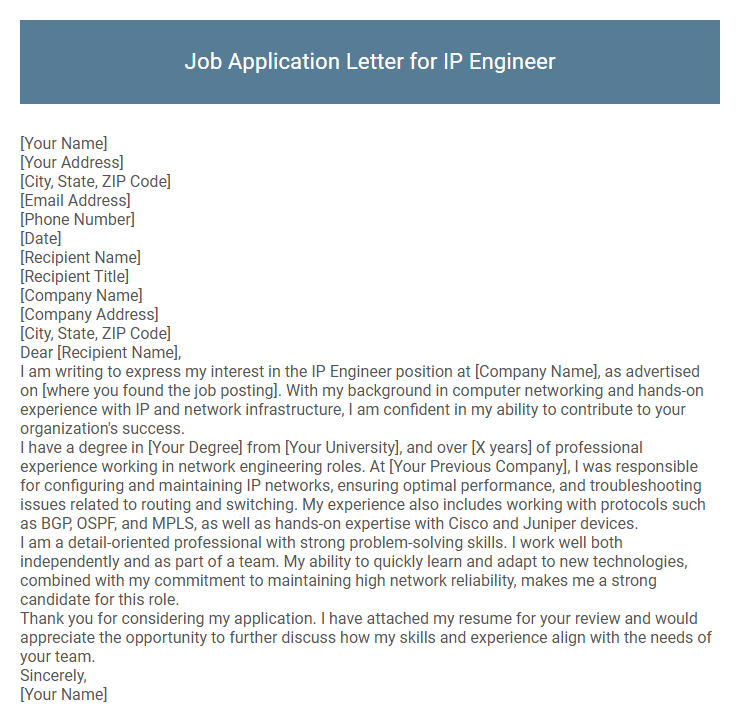 Job Application Letter for IP Engineer