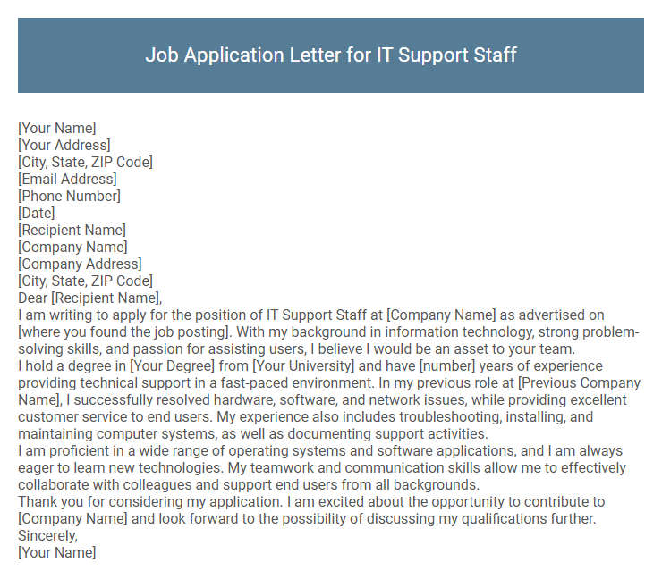 Job Application Letter for IT Support Staff