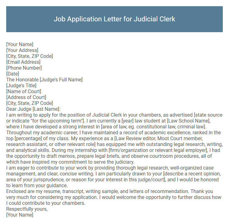 Job Application Letter for Judicial Clerk