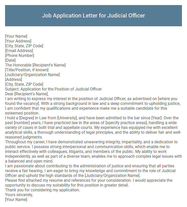 Job Application Letter for Judicial Officer