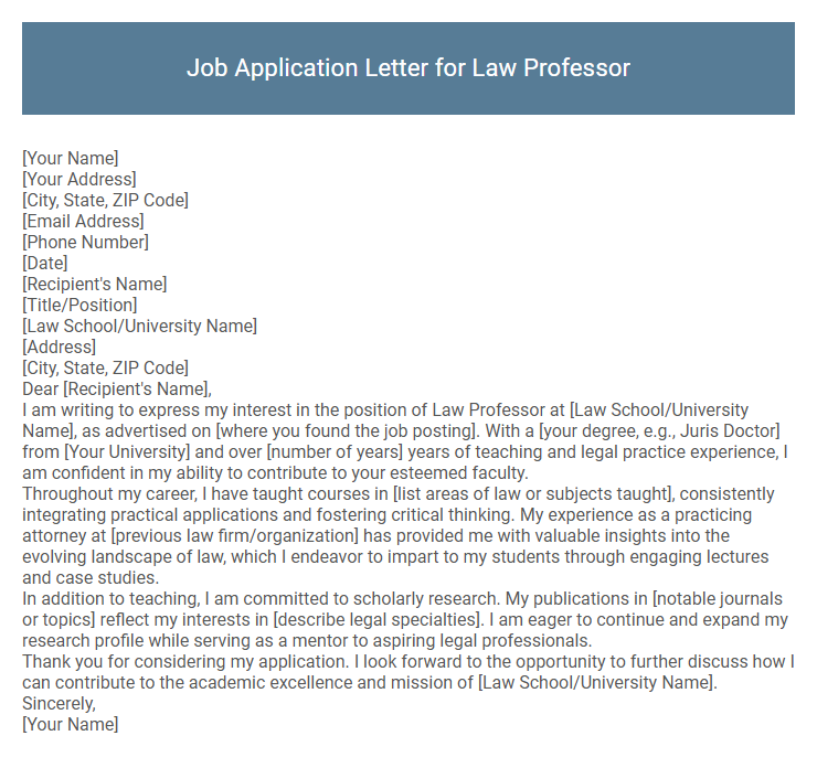 Job Application Letter for Law Professor