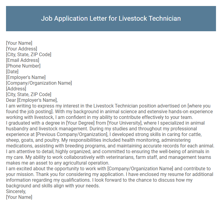 Job Application Letter for Livestock Technician