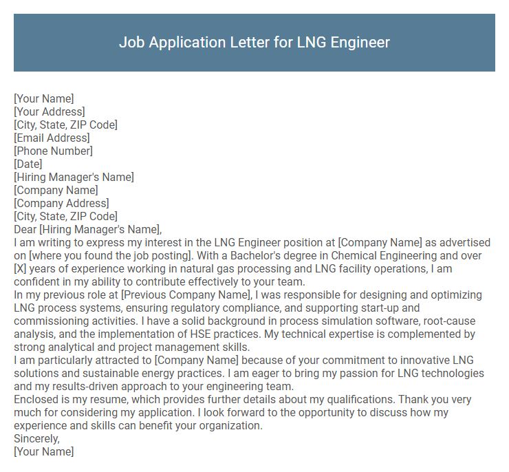 Job Application Letter for LNG Engineer
