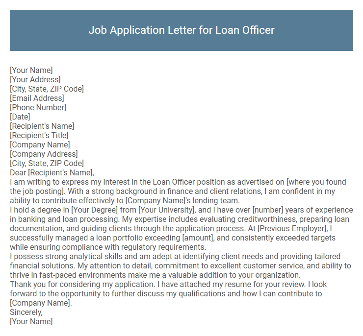 Job Application Letter for Loan Officer