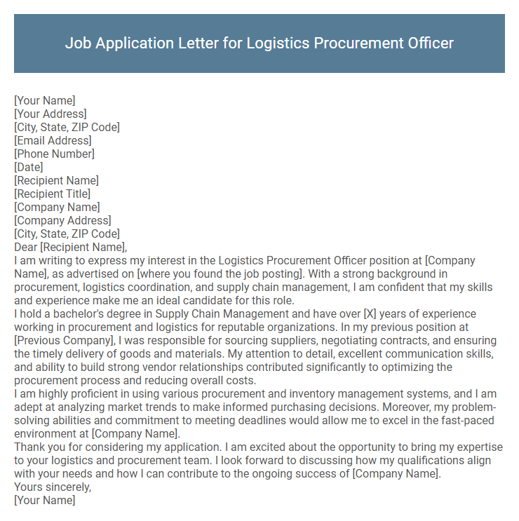 Job Application Letter for Logistics Procurement Officer