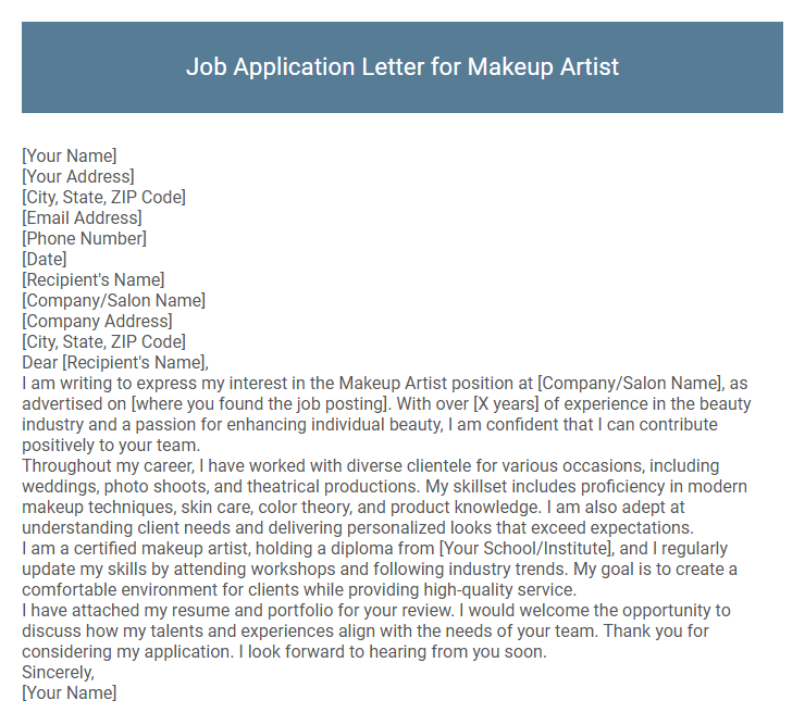 Job Application Letter for Makeup Artist