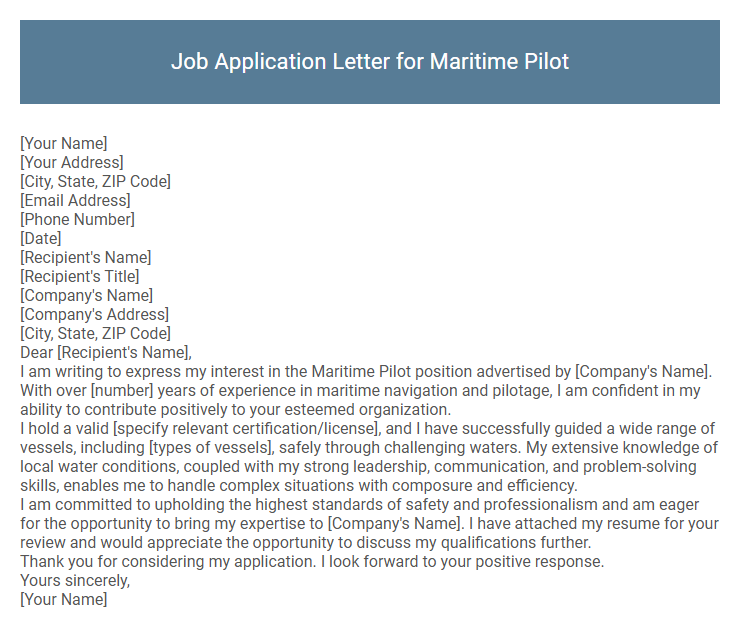 Job Application Letter for Maritime Pilot