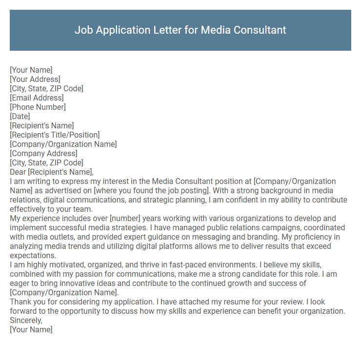 Job Application Letter for Media Consultant