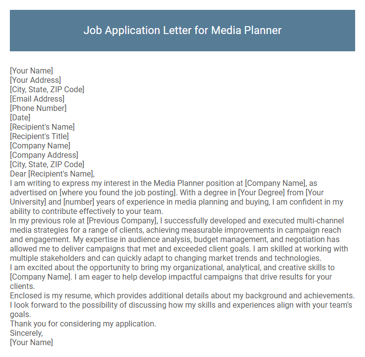 Job Application Letter for Media Planner