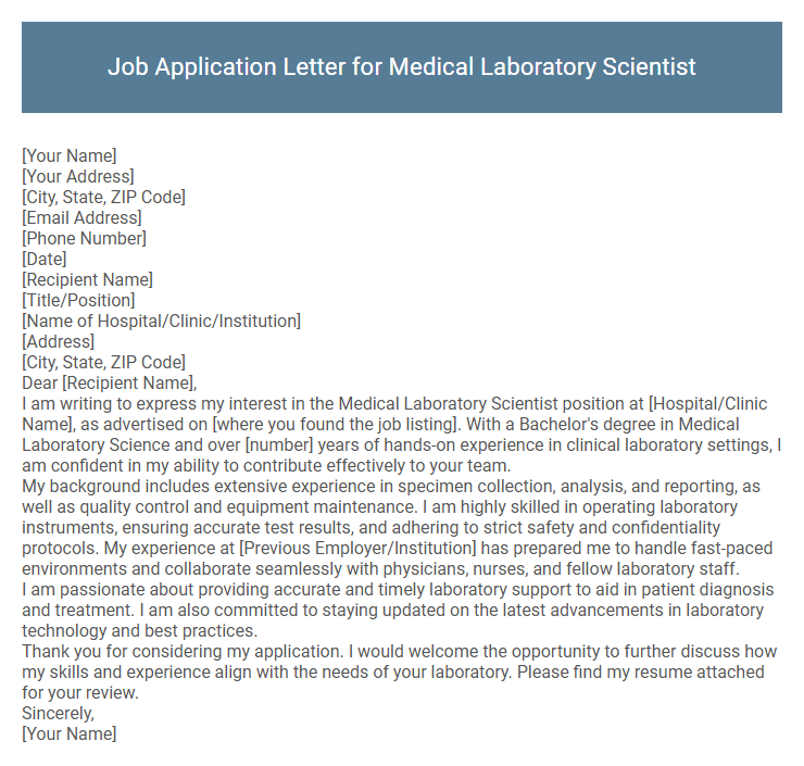 Job Application Letter for Medical Laboratory Scientist