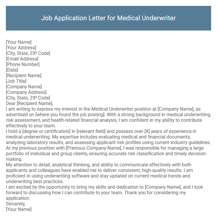Job Application Letter for Medical Underwriter