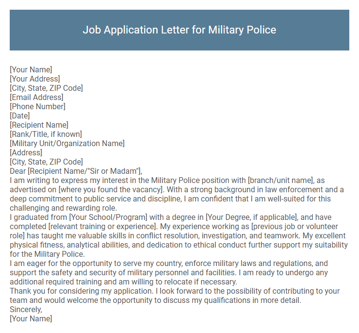 Job Application Letter for Military Police