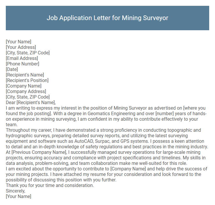 Job Application Letter for Mining Surveyor