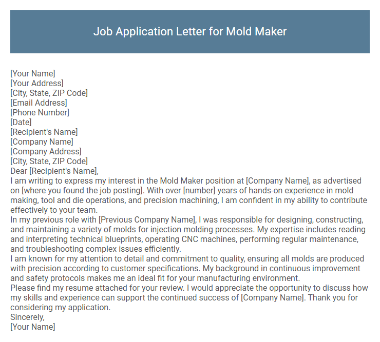 Job Application Letter for Mold Maker