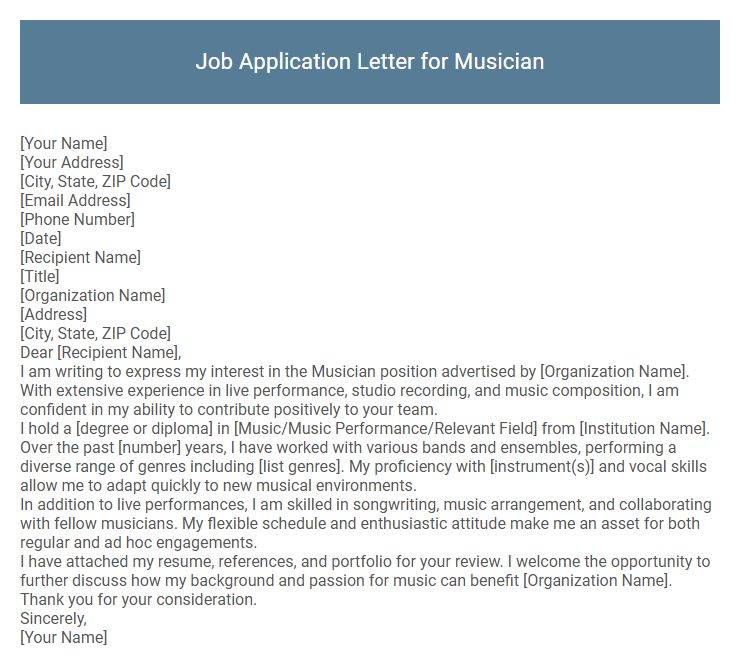 Job Application Letter for Musician