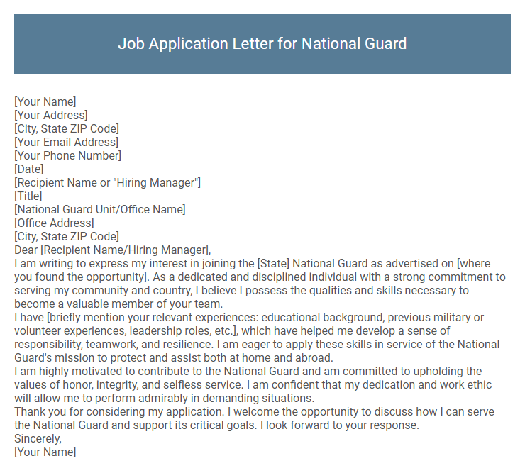 Job Application Letter for National Guard