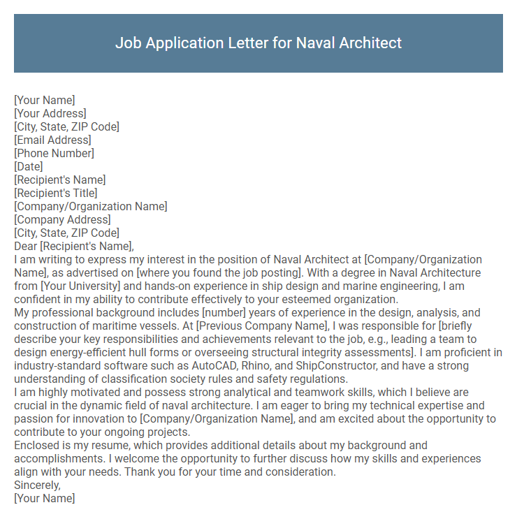 Job Application Letter for Naval Architect