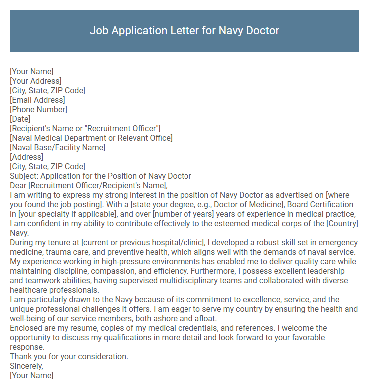 Job Application Letter for Navy Doctor