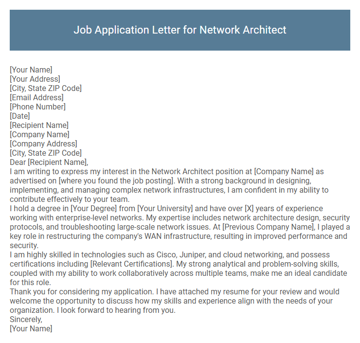 Job Application Letter for Network Architect