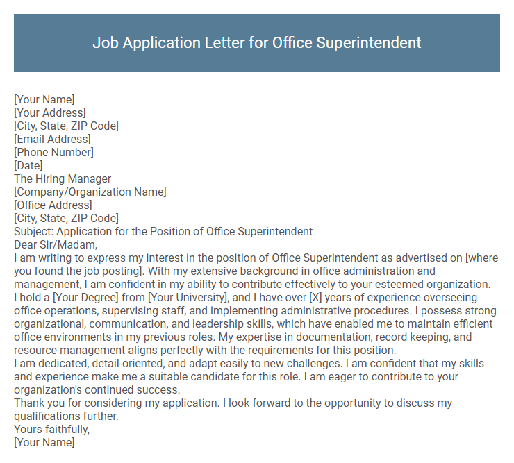 Job Application Letter for Office Superintendent