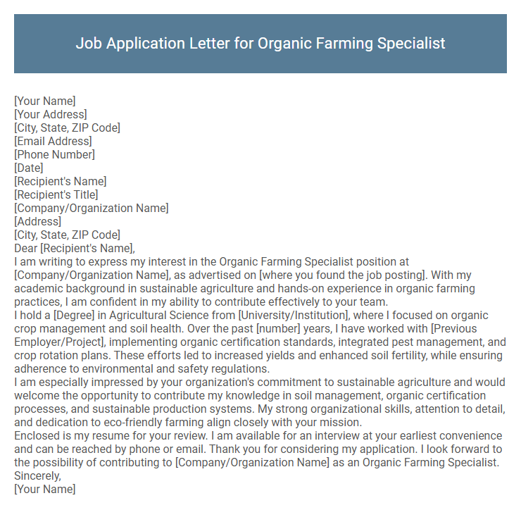 Job Application Letter for Organic Farming Specialist
