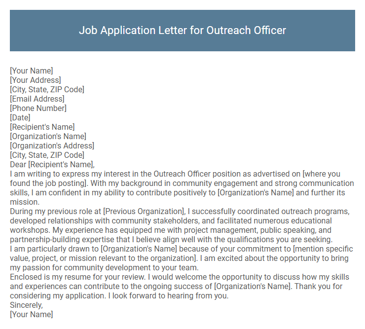 Job Application Letter for Outreach Officer