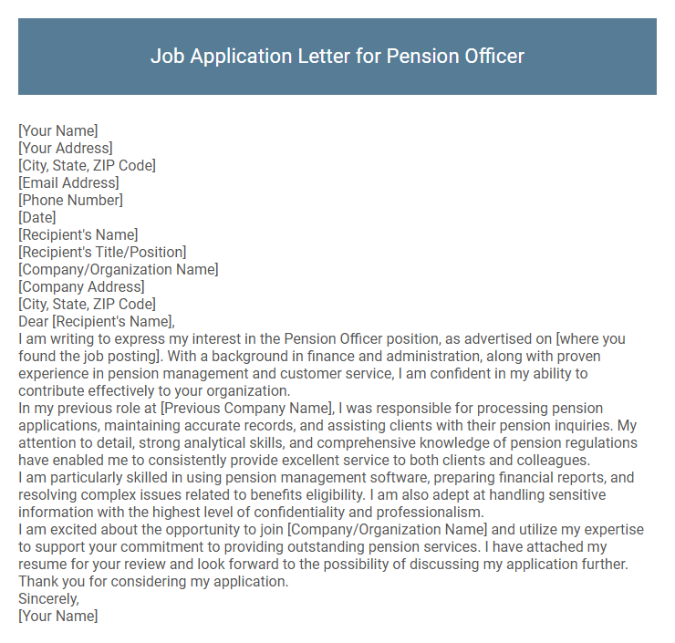 Job Application Letter for Pension Officer