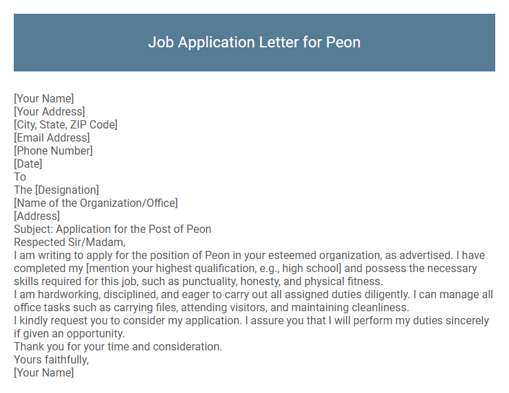 Job Application Letter for Peon