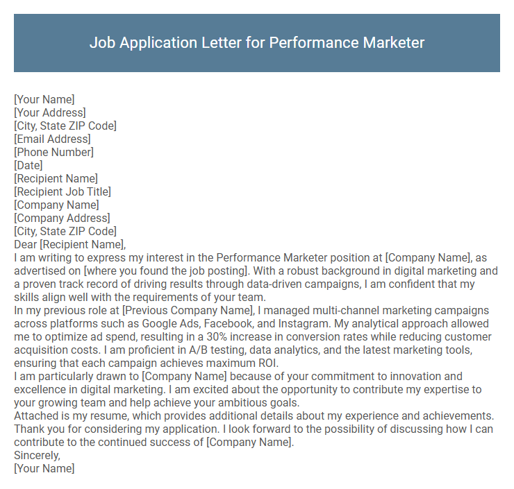 Job Application Letter for Performance Marketer