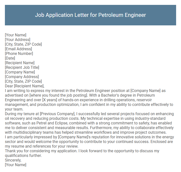 Job Application Letter for Petroleum Engineer