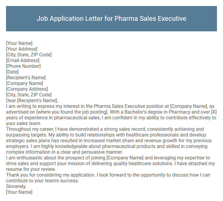 Job Application Letter for Pharma Sales Executive