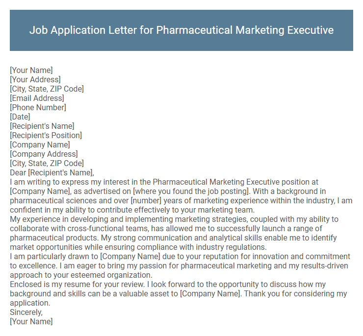 Job Application Letter for Pharmaceutical Marketing Executive