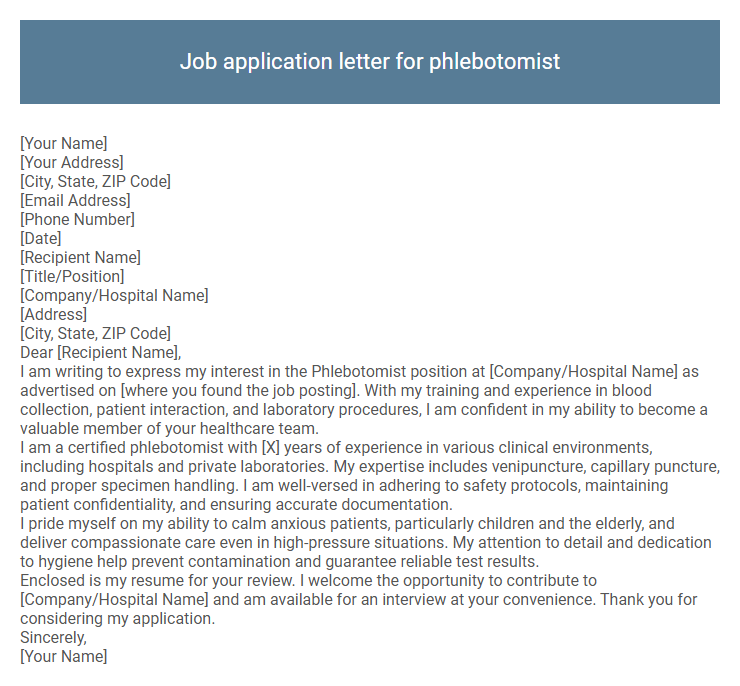 Job application letter for phlebotomist