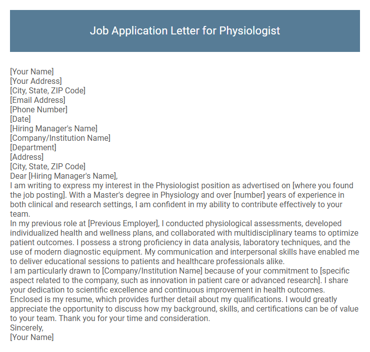 Job Application Letter for Physiologist