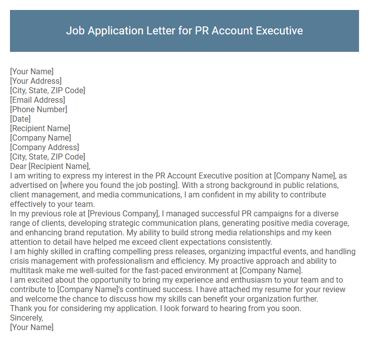Job Application Letter for PR Account Executive