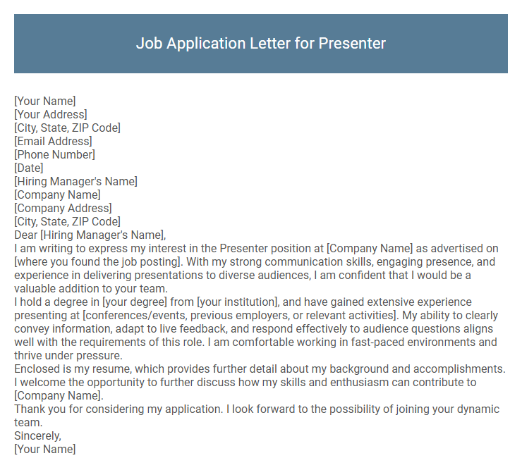 Job Application Letter for Presenter