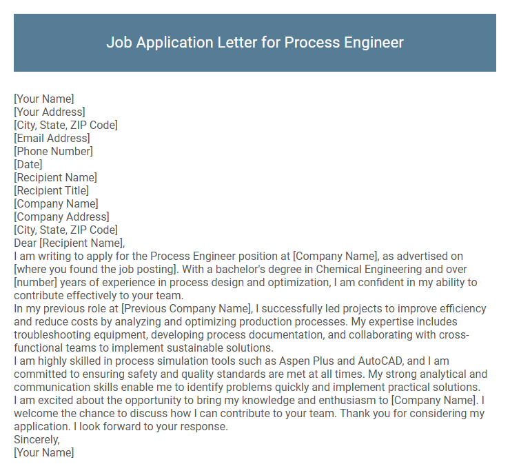 Job Application Letter for Process Engineer