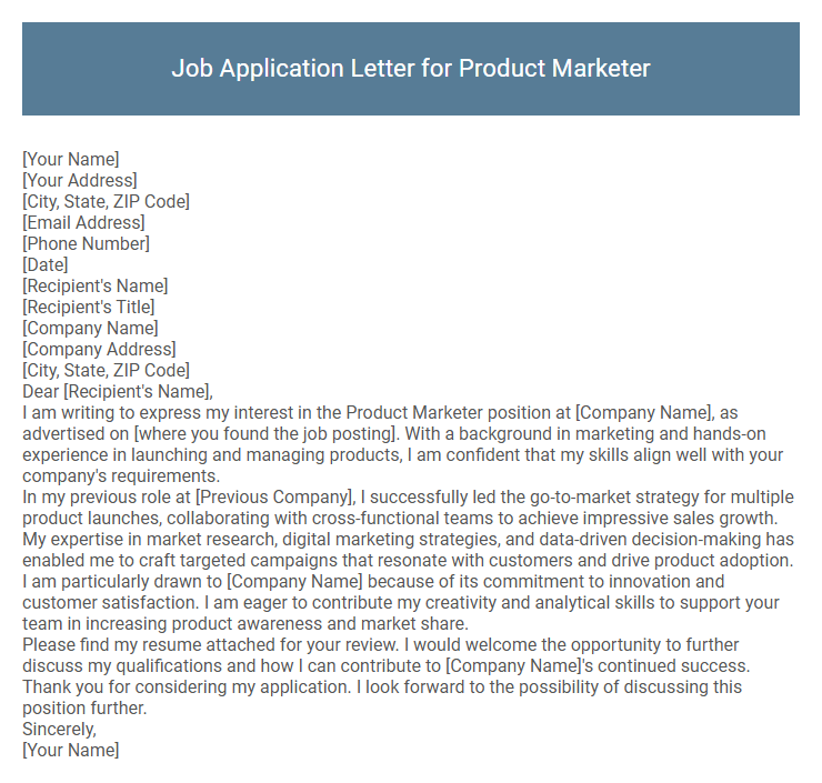 Job Application Letter for Product Marketer